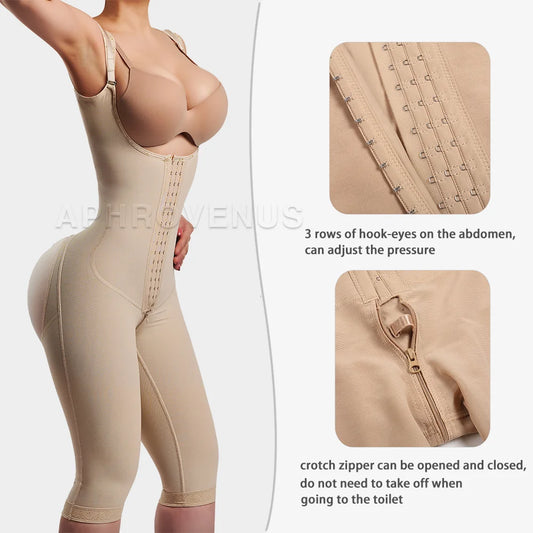 Fajas colombianas mulheres calças compridas corpo inteiro shapewear pós-parto cintura trainer shaper pós lipoaspiração barriga controle bodysuit