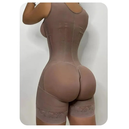 Modelador de corpo feminino colombiano fajas shapewear bodysuit 9 ossos alta compressão cintas duplo controle de barriga corpo inteiro virilha aberta